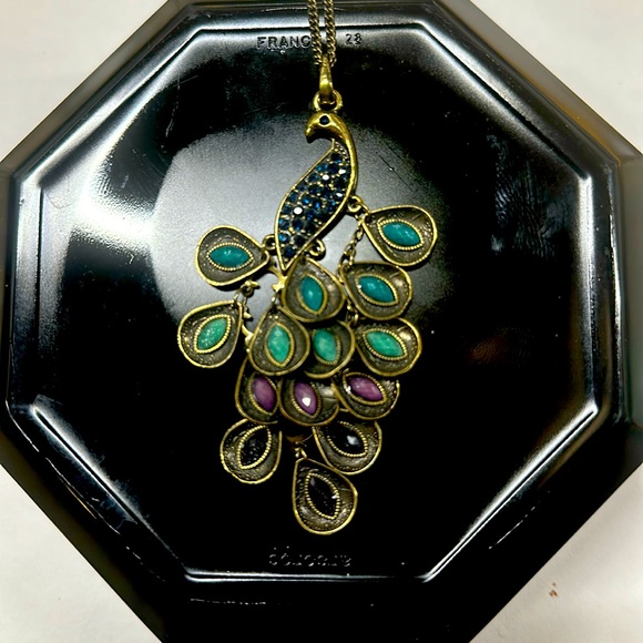Pier 1 Jewelry - Peacock necklace 24” with jewel colored rhinestones